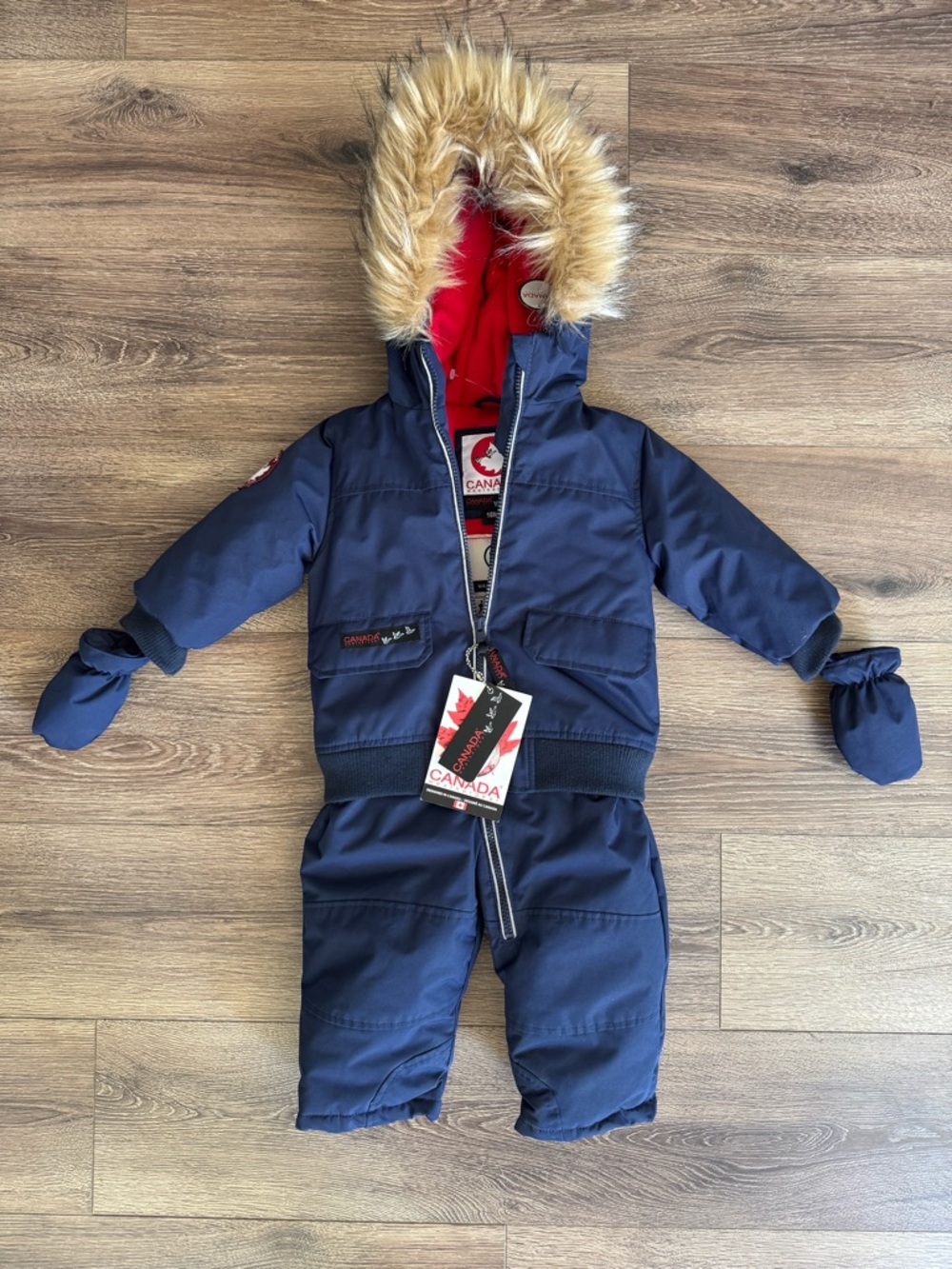 ⭐️NWT⭐️ Canada Goose Weathergear Toddler Snowsuit Bib, Navy Blue, Red Lining